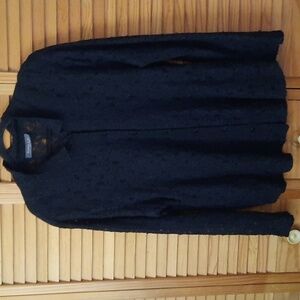 Designs & Co. Lane Bryant Black Long Sleeve Lace Padded Shoulder Blouse Size 16
